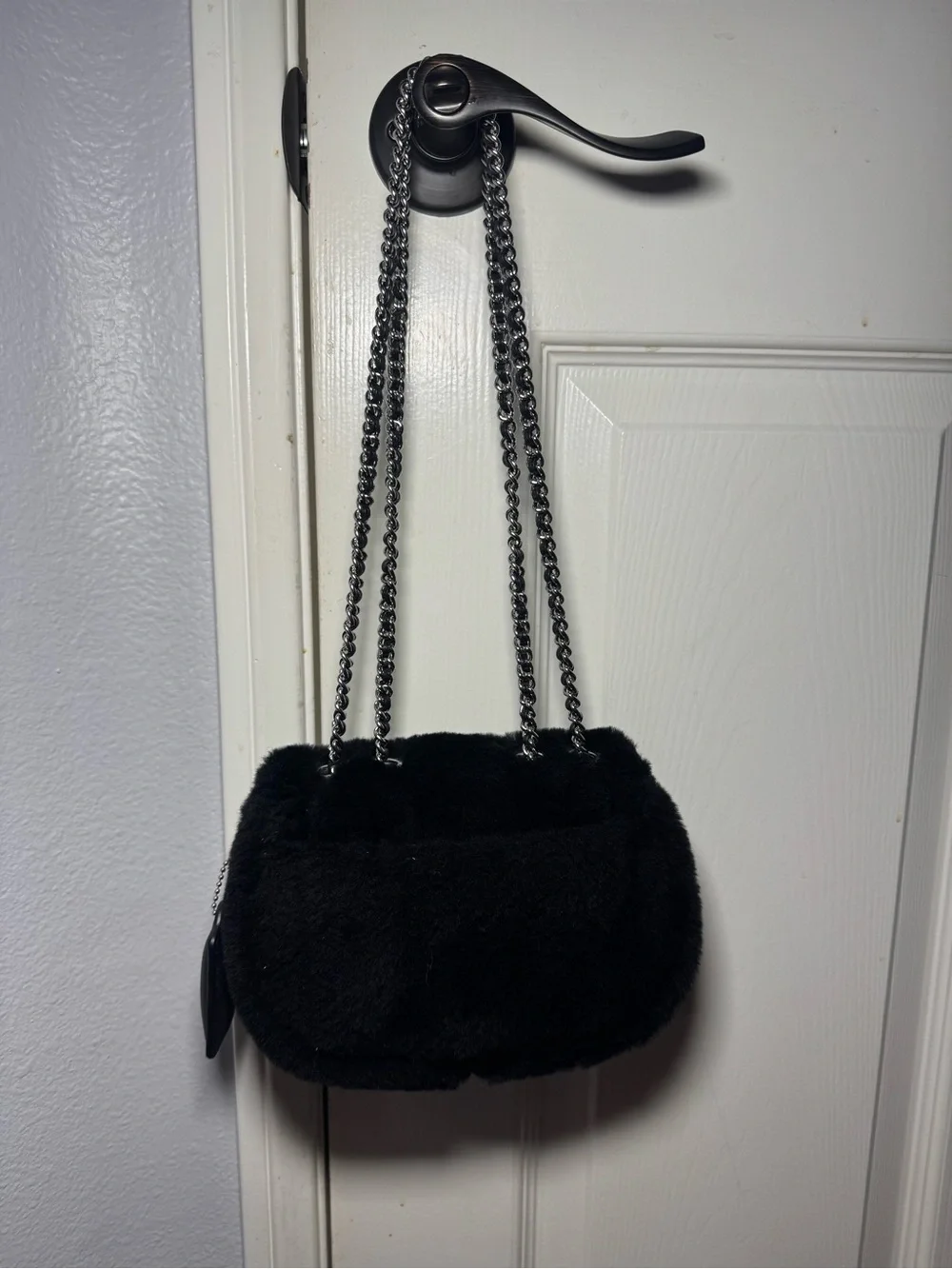 Coach Black Faux Fur Shoulder Bag with Gunmetal Chain Strap